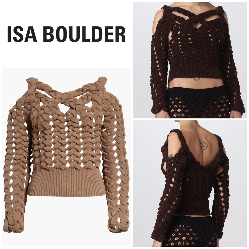 Isa Boulder Basketweave Cutout Sweater